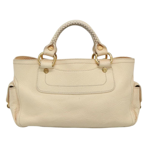 CELINE Boogie bag Hand Bag Leather Beige Auth bs24744
