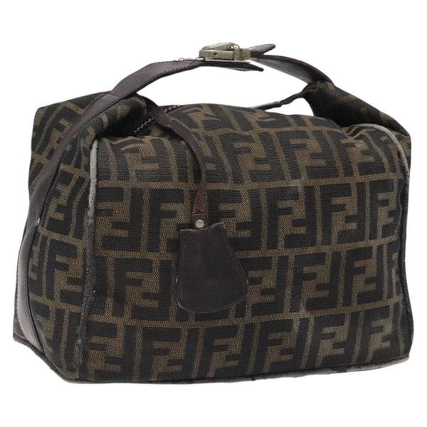 FENDI Zucca Canvas Hand Bag Brown Black Auth bs24769