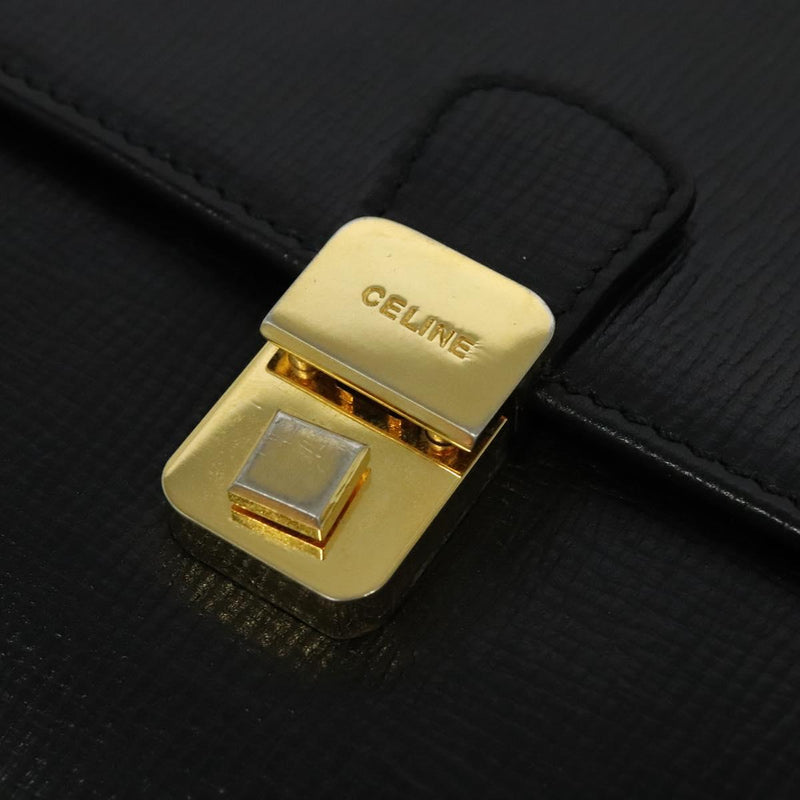 CELINE Clutch Bag Leather Black Gold Auth bs24779
