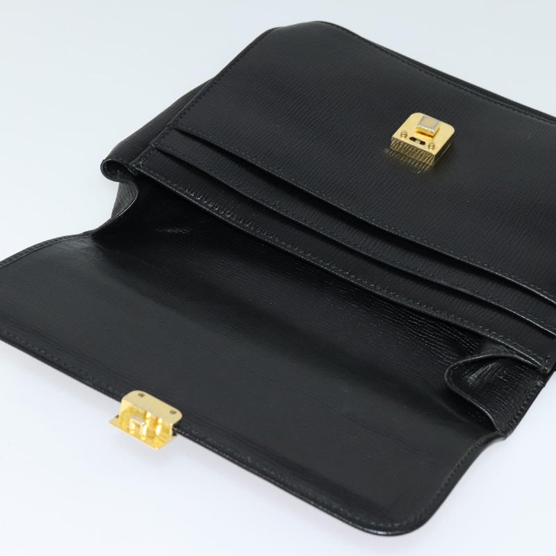 CELINE Clutch Bag Leather Black Gold Auth bs24779