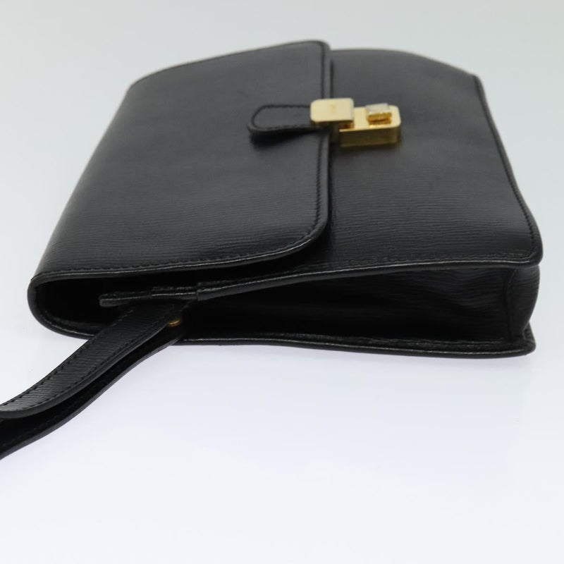CELINE Clutch Bag Leather Black Gold Auth bs24779