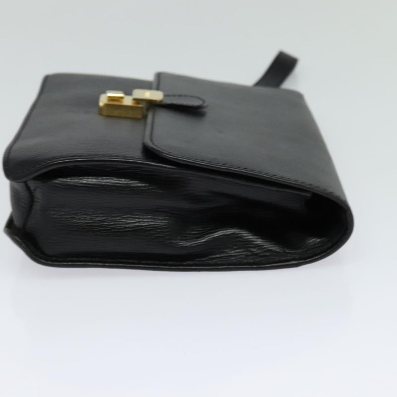 CELINE Clutch Bag Leather Black Gold Auth bs24779