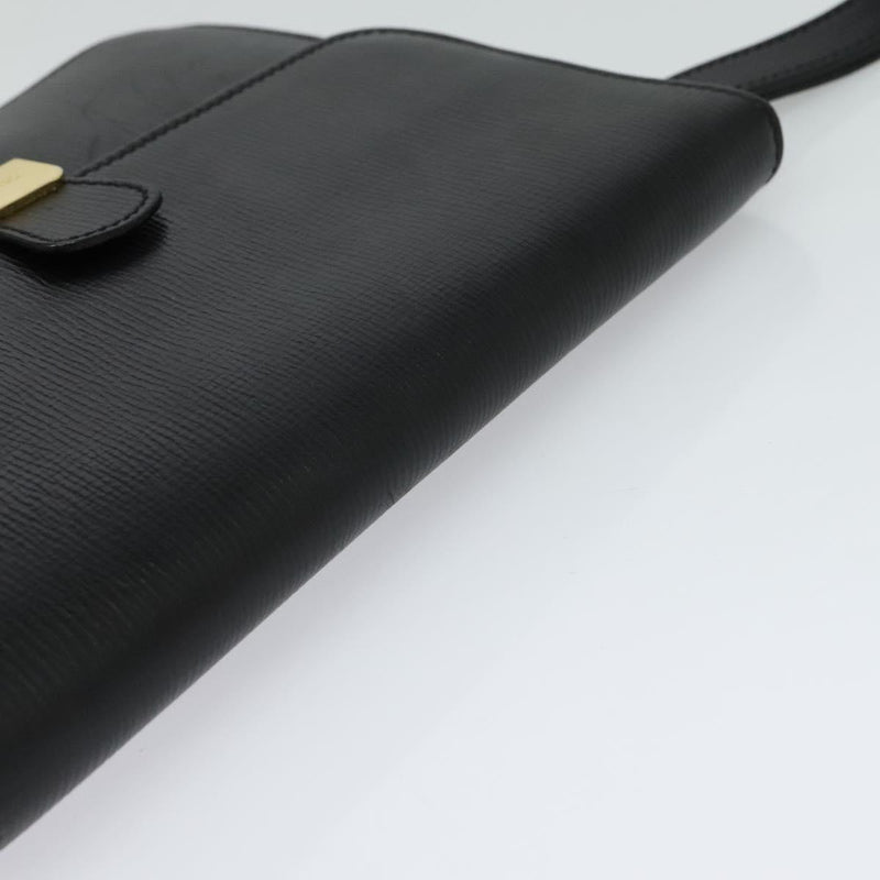 CELINE Clutch Bag Leather Black Gold Auth bs24779