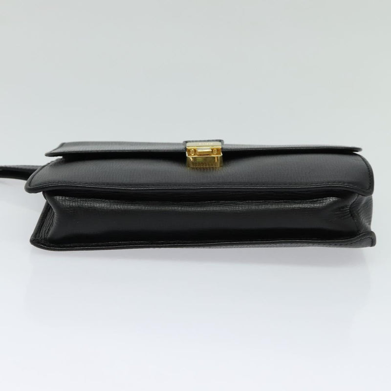 CELINE Clutch Bag Leather Black Gold Auth bs24779
