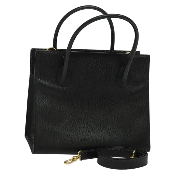 CELINE Hand Bag Leather 2way Black Gold Auth bs24788