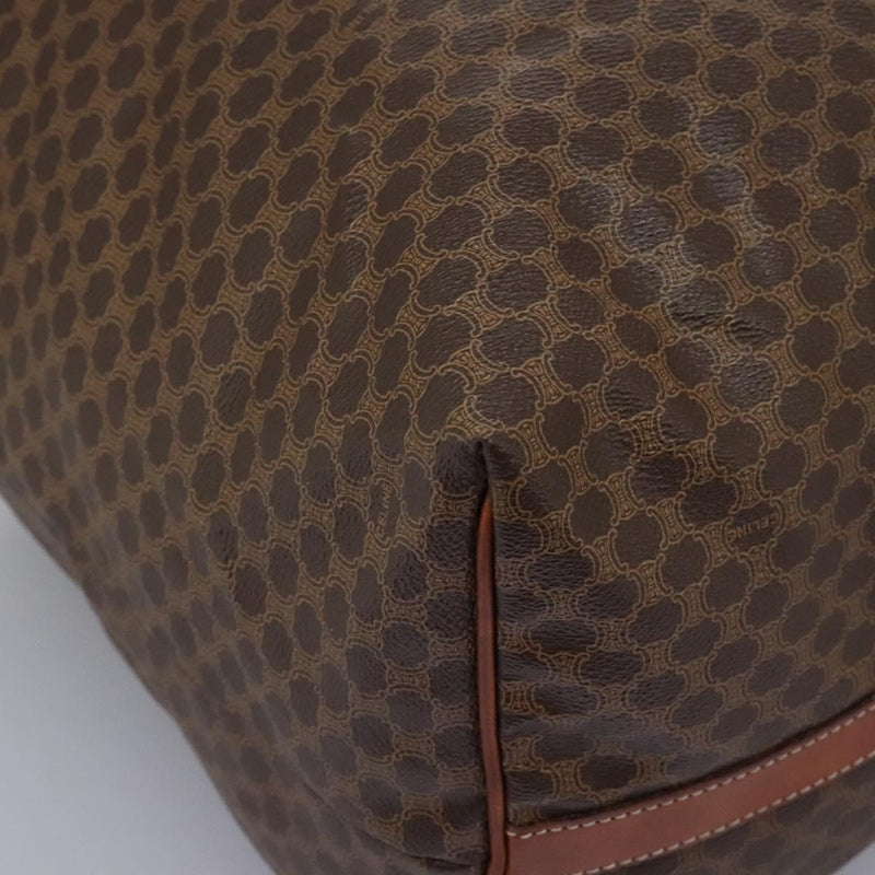 CELINE Macadam Canvas Boston Bag PVC Leather Brown Gold Auth bs24789