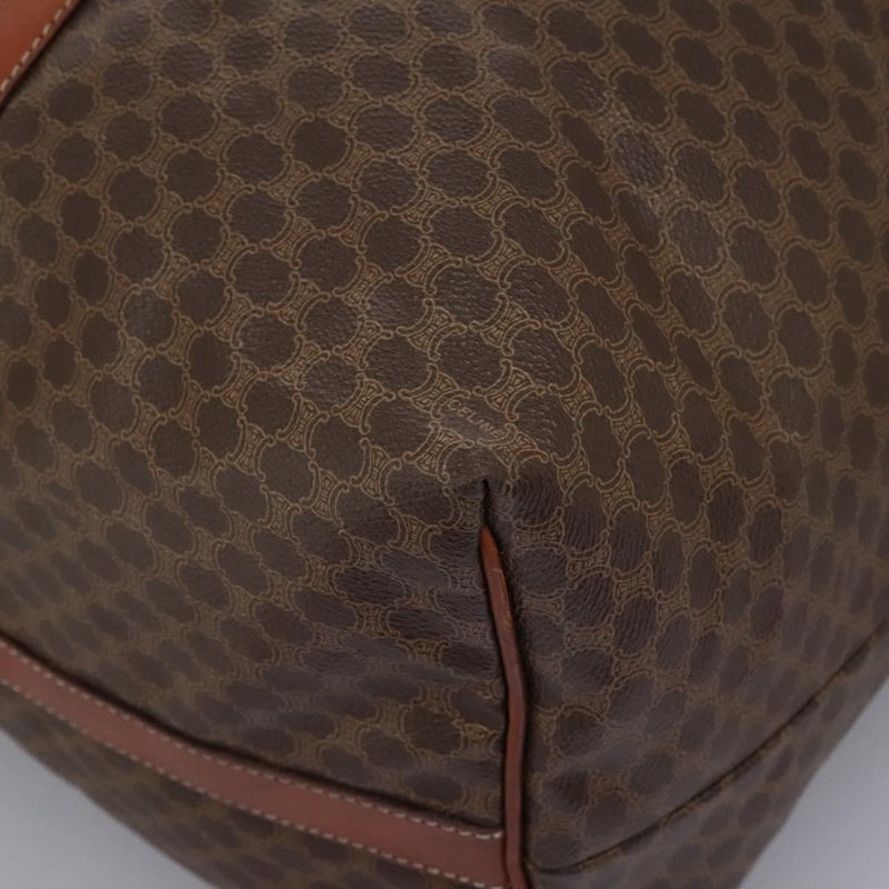 CELINE Macadam Canvas Boston Bag PVC Leather Brown Gold Auth bs24789