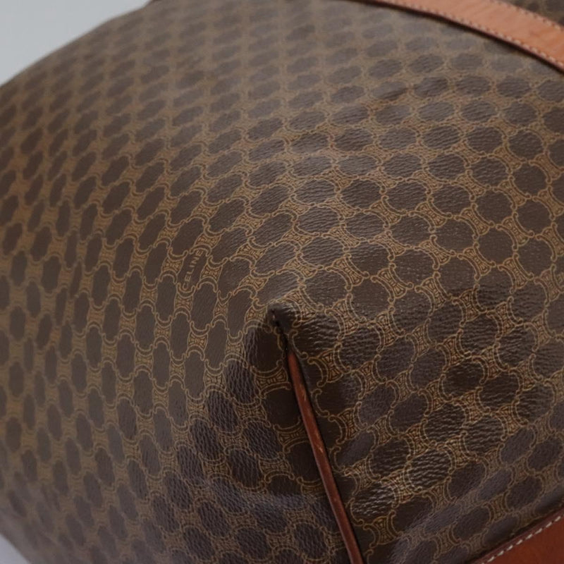 CELINE Macadam Canvas Boston Bag PVC Leather Brown Gold Auth bs24789