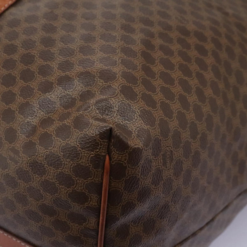 CELINE Macadam Canvas Boston Bag PVC Leather Brown Gold Auth bs24789
