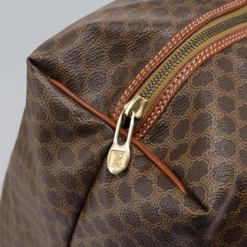 CELINE Macadam Canvas Boston Bag PVC Leather Brown Gold Auth bs24789