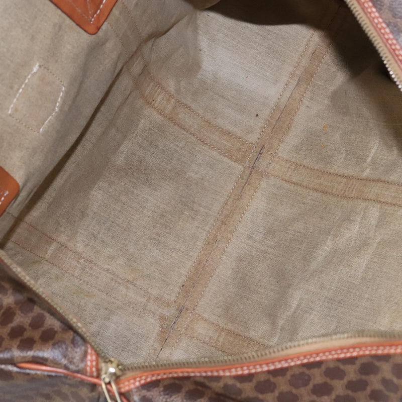 CELINE Macadam Canvas Boston Bag PVC Leather Brown Gold Auth bs24789