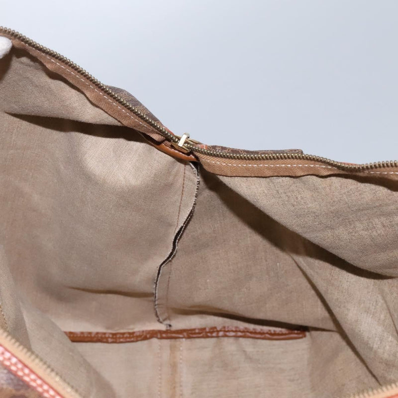 CELINE Macadam Canvas Boston Bag PVC Leather Brown Gold Auth bs24789