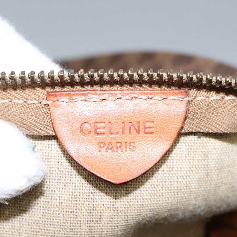 CELINE Macadam Canvas Boston Bag PVC Leather Brown Gold Auth bs24789