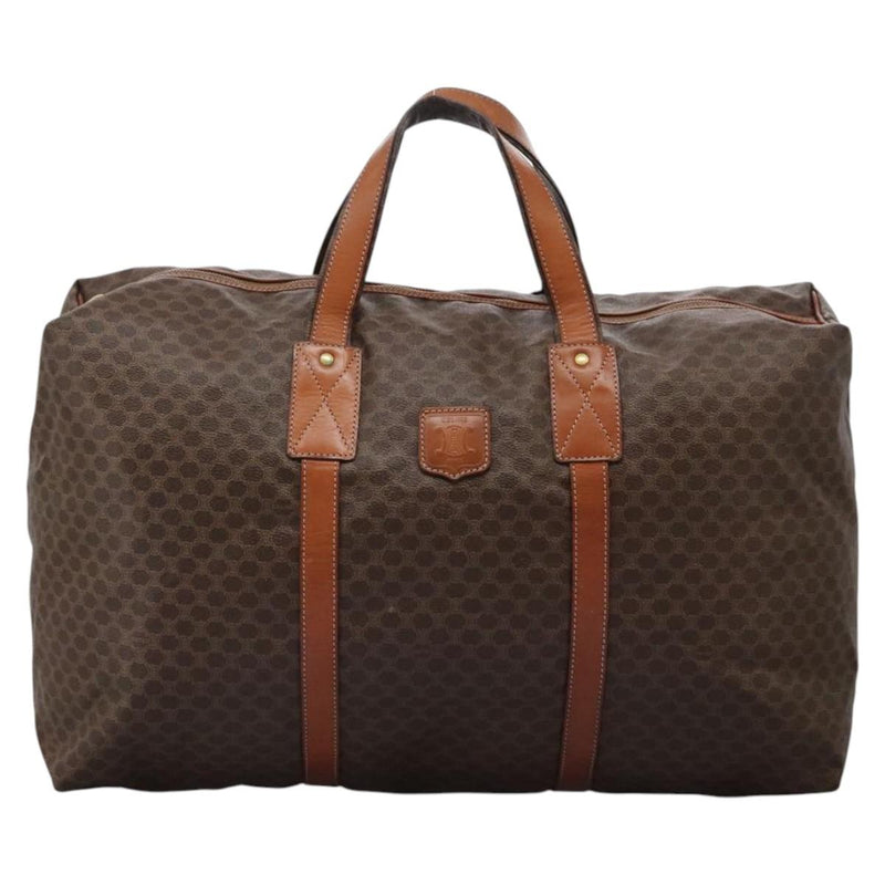 CELINE Macadam Canvas Boston Bag PVC Leather Brown Gold Auth bs24789