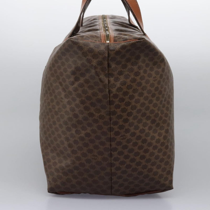 CELINE Macadam Canvas Boston Bag PVC Leather Brown Gold Auth bs24789