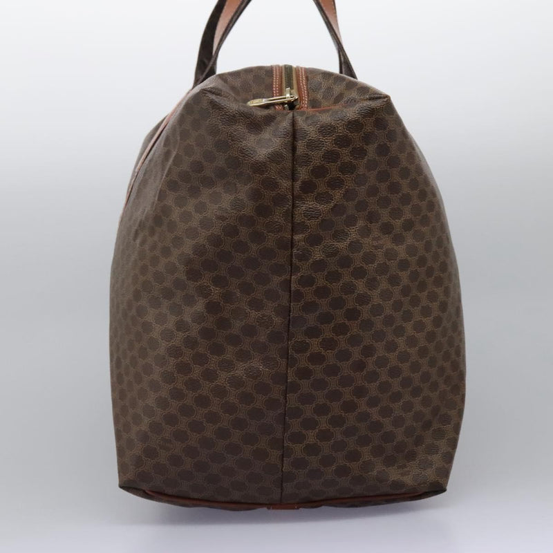 CELINE Macadam Canvas Boston Bag PVC Leather Brown Gold Auth bs24789