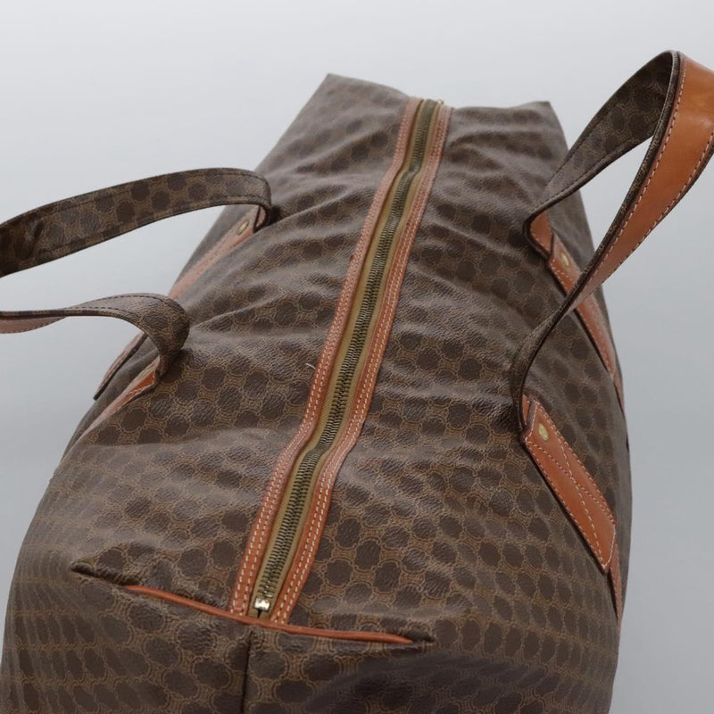 CELINE Macadam Canvas Boston Bag PVC Leather Brown Gold Auth bs24789