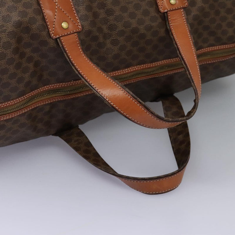 CELINE Macadam Canvas Boston Bag PVC Leather Brown Gold Auth bs24789