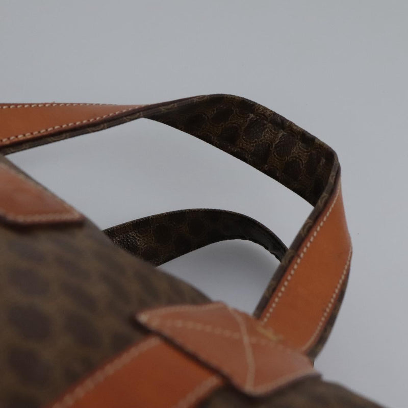 CELINE Macadam Canvas Boston Bag PVC Leather Brown Gold Auth bs24789