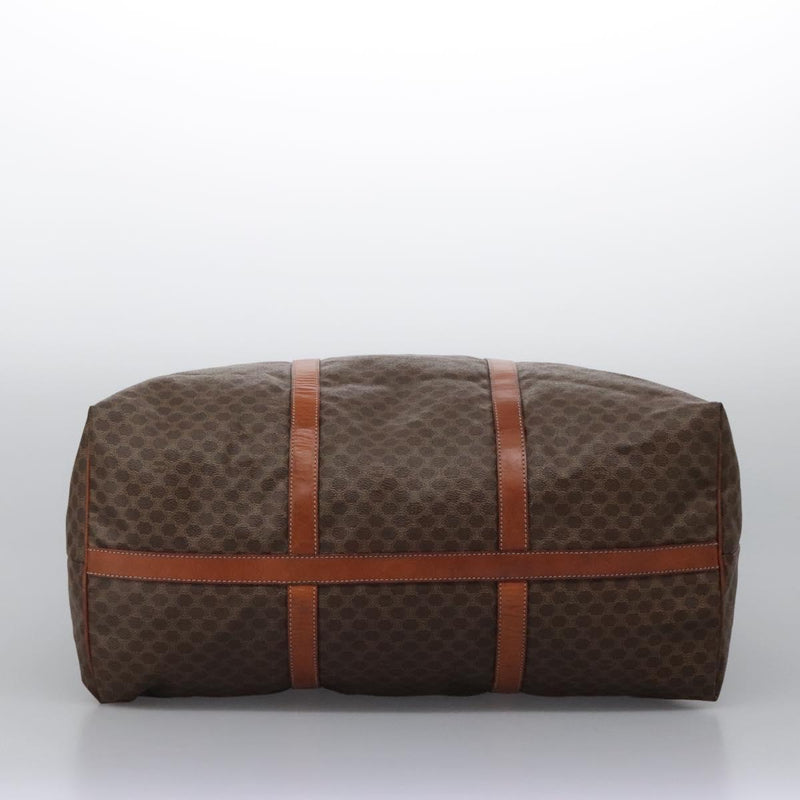 CELINE Macadam Canvas Boston Bag PVC Leather Brown Gold Auth bs24789