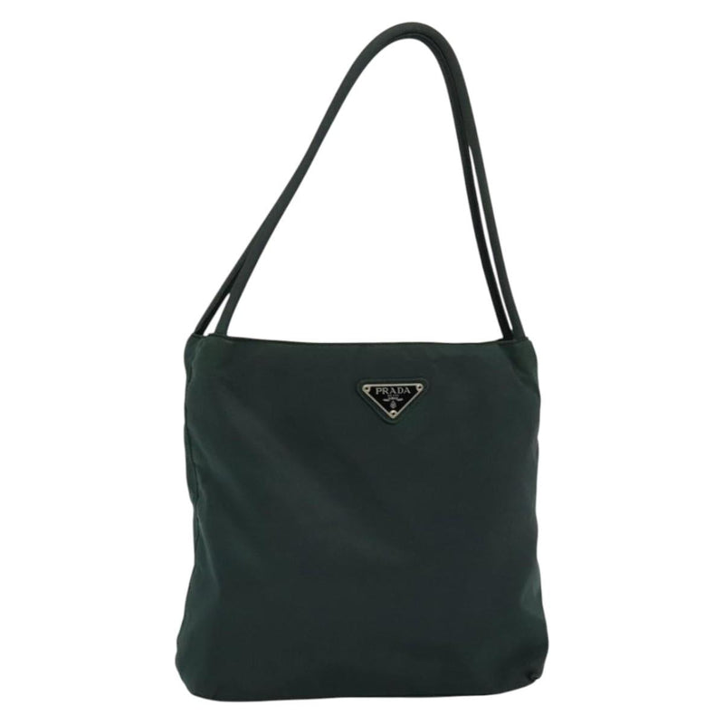 PRADA Shoulder Bag Nylon Khaki Silver Auth bs24792