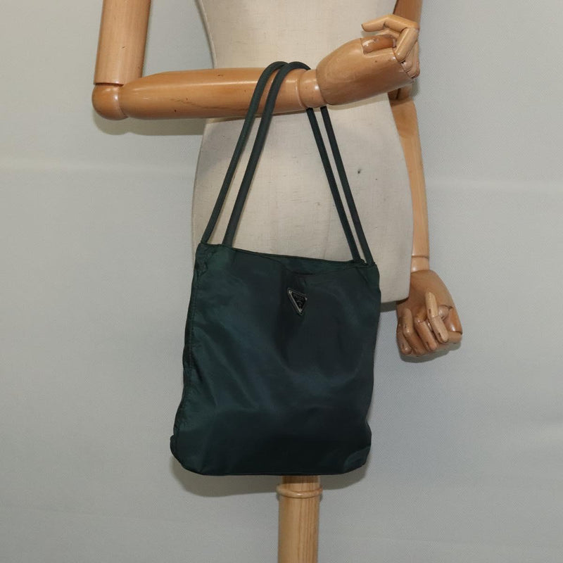 PRADA Shoulder Bag Nylon Khaki Silver Auth bs24792