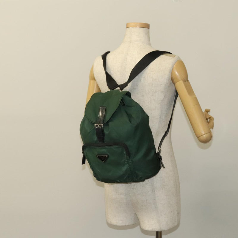 PRADA Backpack Nylon Khaki Silver Auth bs24794