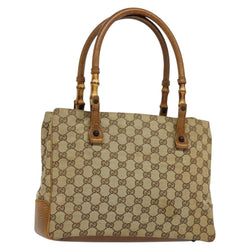 GUCCI GG Canvas Bamboo Tote Bag Beige 112526 Auth bs24804