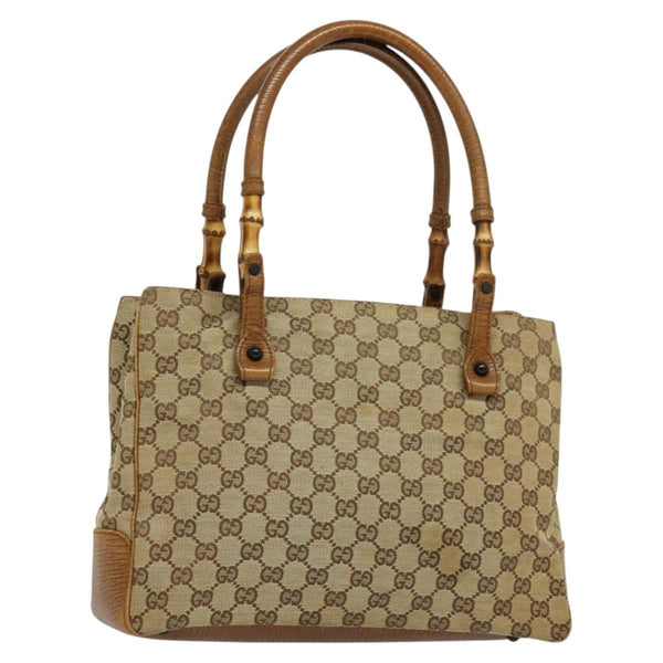 GUCCI GG Canvas Bamboo Tote Bag Beige 112526 Auth bs24804
