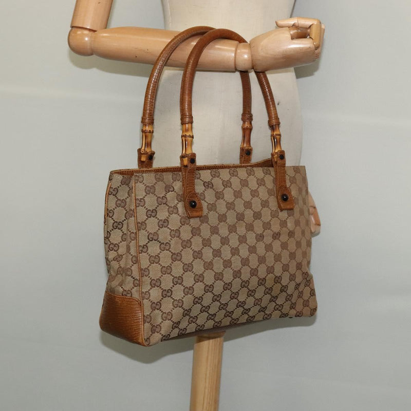 GUCCI GG Canvas Bamboo Tote Bag Beige 112526 Auth bs24804