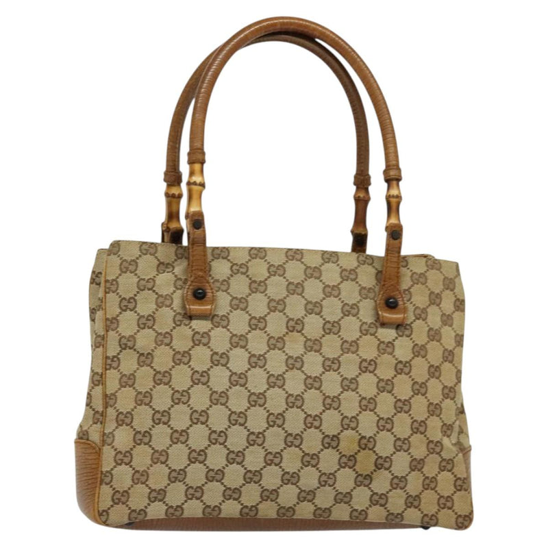 GUCCI GG Canvas Bamboo Tote Bag Beige 112526 Auth bs24804