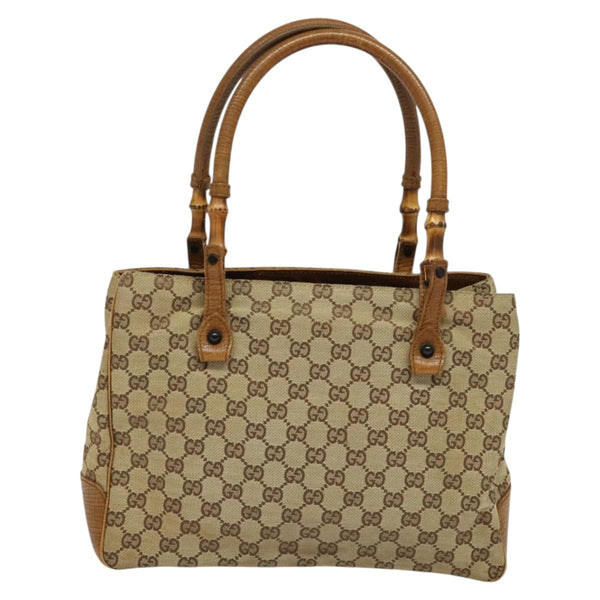 GUCCI GG Canvas Bamboo Tote Bag Beige 112526 Auth bs24804