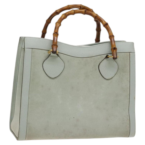 GUCCI Bamboo Hand Bag Suede Light Blue Gold 002 1186 0260 Auth bs24807