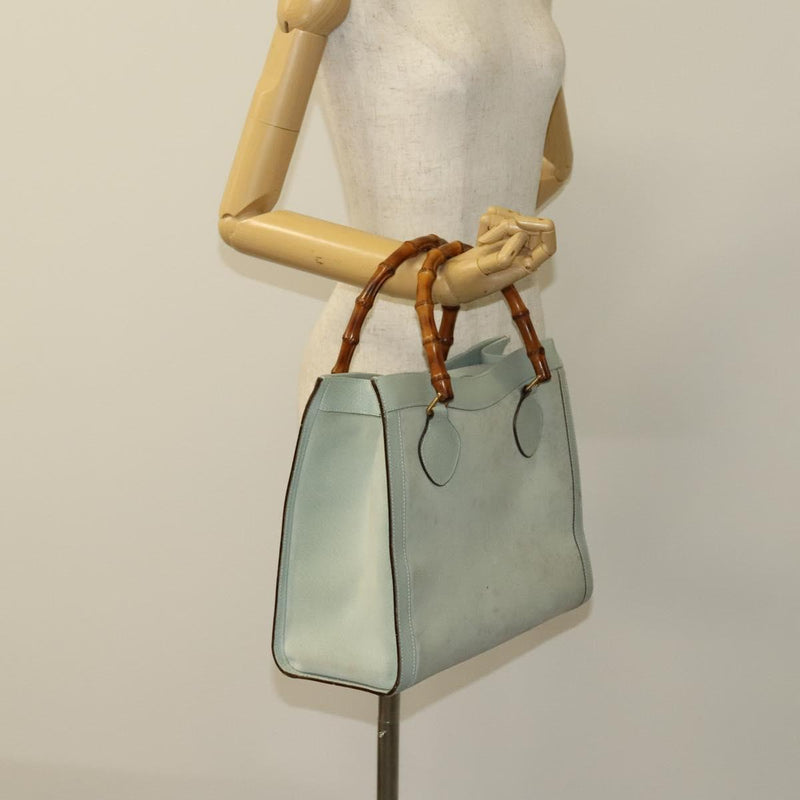 GUCCI Bamboo Hand Bag Suede Light Blue Gold 002 1186 0260 Auth bs24807