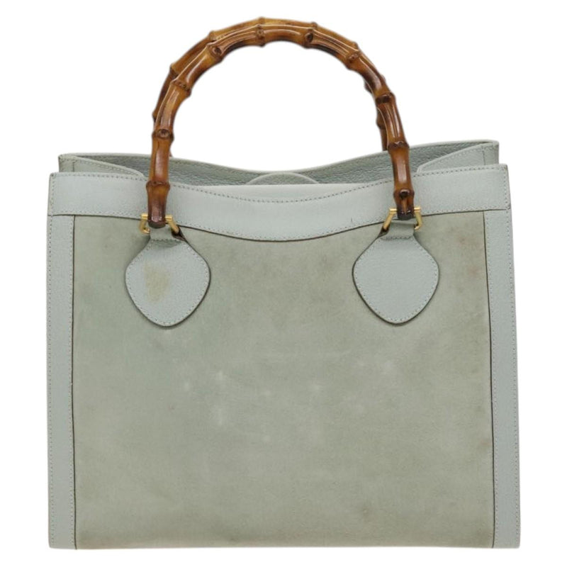 GUCCI Bamboo Hand Bag Suede Light Blue Gold 002 1186 0260 Auth bs24807