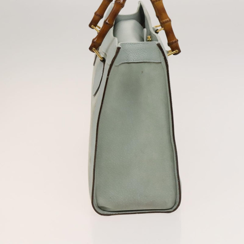 GUCCI Bamboo Hand Bag Suede Light Blue Gold 002 1186 0260 Auth bs24807