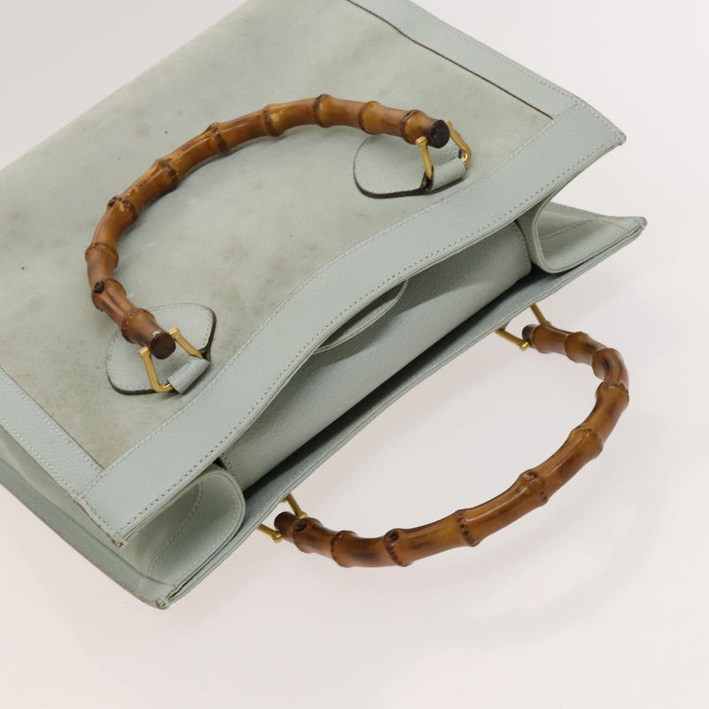GUCCI Bamboo Hand Bag Suede Light Blue Gold 002 1186 0260 Auth bs24807