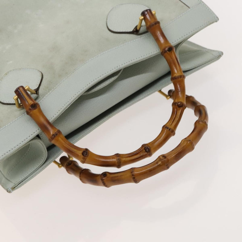 GUCCI Bamboo Hand Bag Suede Light Blue Gold 002 1186 0260 Auth bs24807
