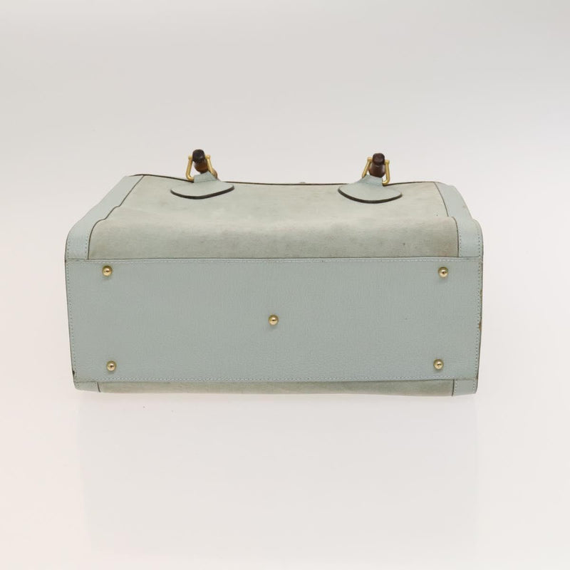 GUCCI Bamboo Hand Bag Suede Light Blue Gold 002 1186 0260 Auth bs24807