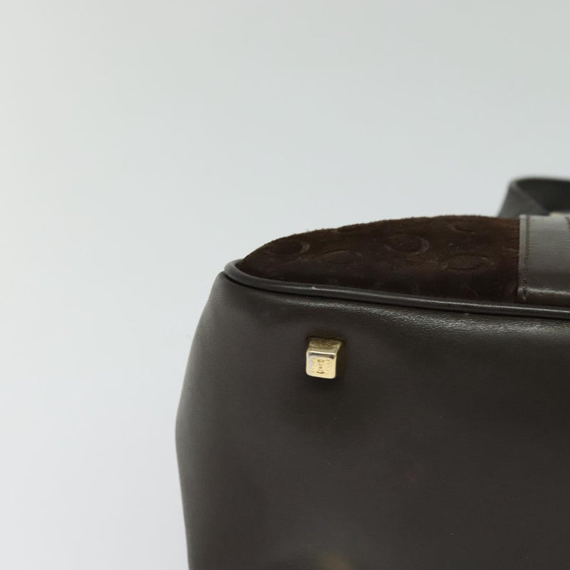 CELINE C Macadam Canvas Hand Bag Suede Brown Gold Auth bs24811