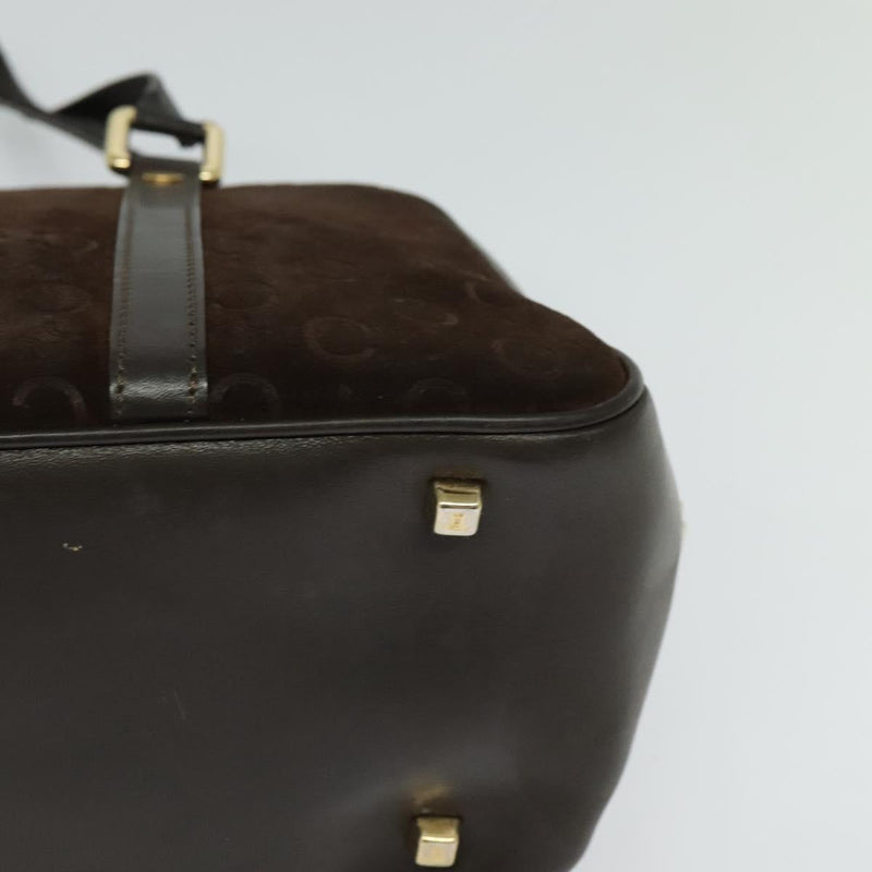 CELINE C Macadam Canvas Hand Bag Suede Brown Gold Auth bs24811