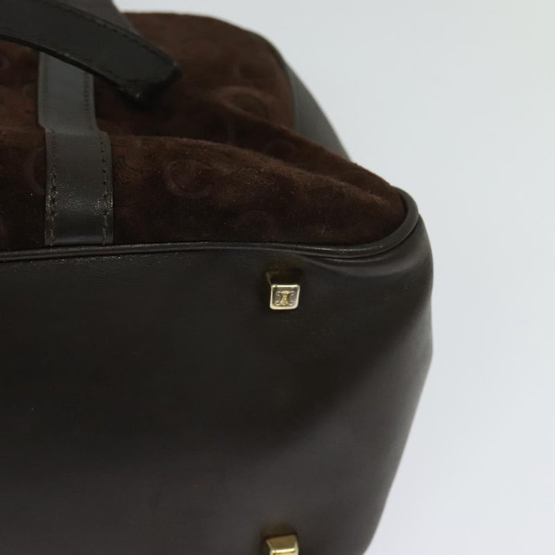 CELINE C Macadam Canvas Hand Bag Suede Brown Gold Auth bs24811