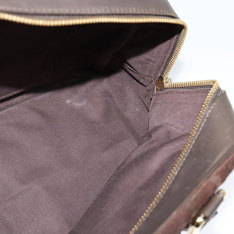 CELINE C Macadam Canvas Hand Bag Suede Brown Gold Auth bs24811