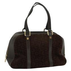 CELINE C Macadam Canvas Hand Bag Suede Brown Gold Auth bs24811