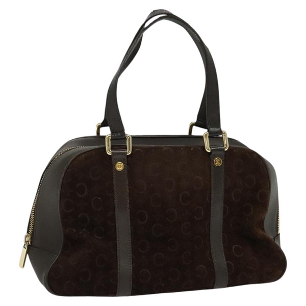 CELINE C Macadam Canvas Hand Bag Suede Brown Gold Auth bs24811