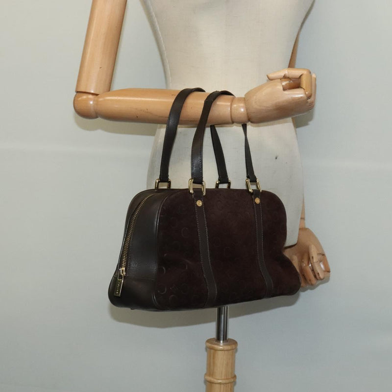 CELINE C Macadam Canvas Hand Bag Suede Brown Gold Auth bs24811