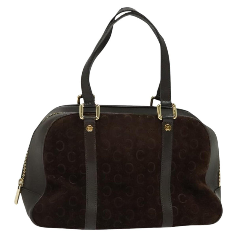 CELINE C Macadam Canvas Hand Bag Suede Brown Gold Auth bs24811