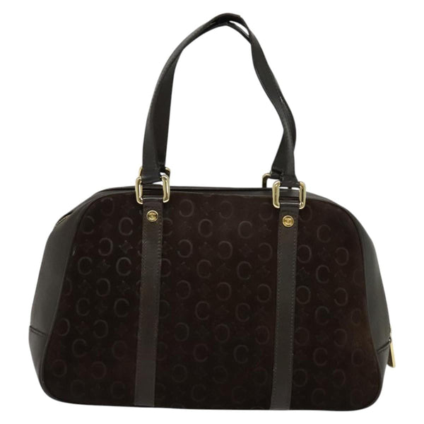 CELINE C Macadam Canvas Hand Bag Suede Brown Gold Auth bs24811