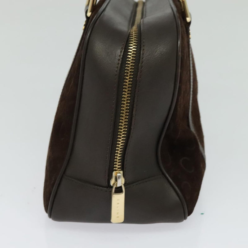 CELINE C Macadam Canvas Hand Bag Suede Brown Gold Auth bs24811