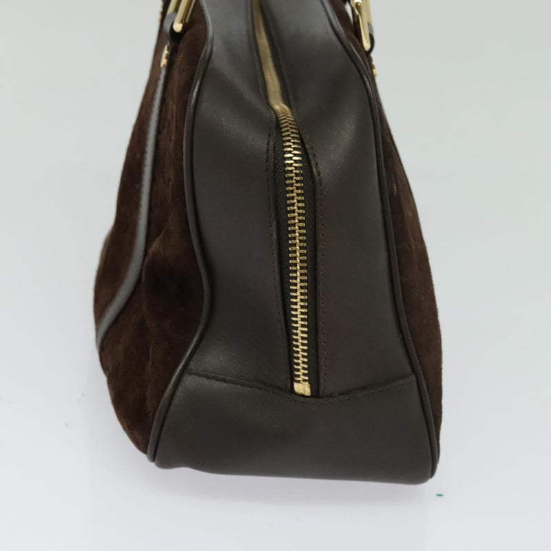 CELINE C Macadam Canvas Hand Bag Suede Brown Gold Auth bs24811